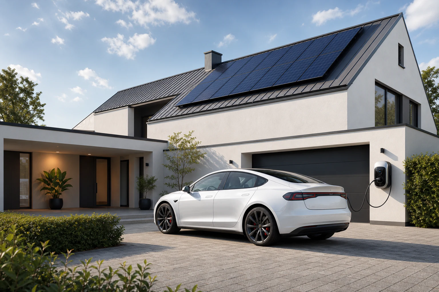Electric vehicle charging at a solar-powered European home